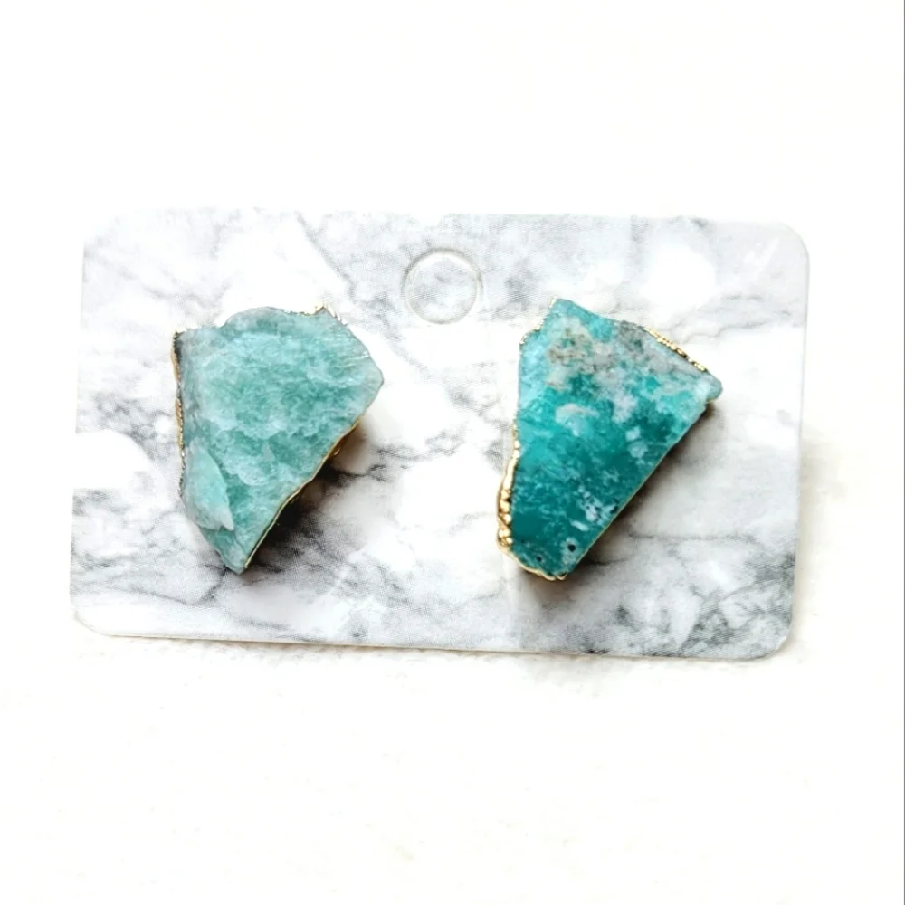 Rough Semi Precious Stone Quartz Stud Earrings